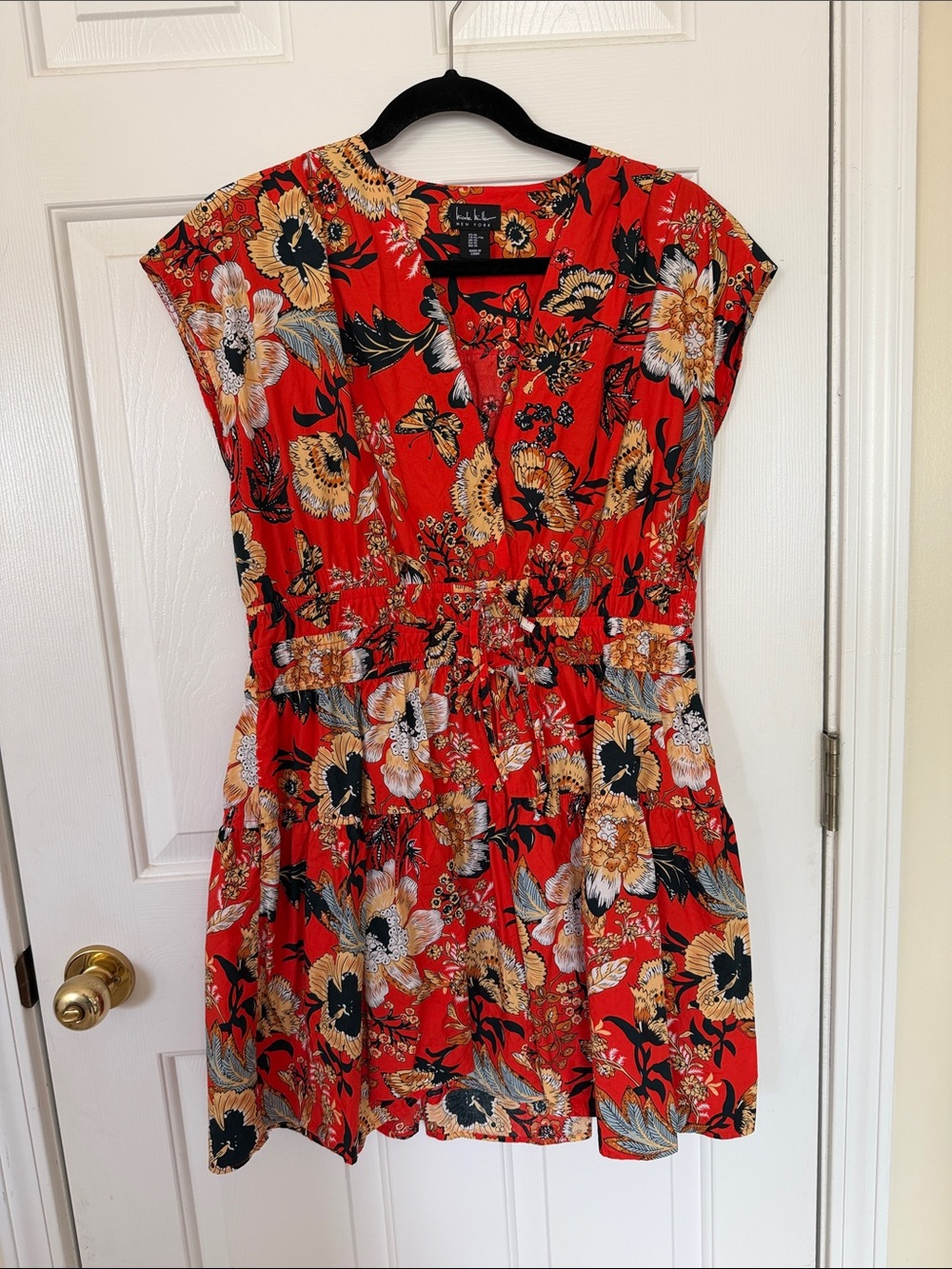 Floral Tie-Waist orange/red Mini Dress by Nicole Miller